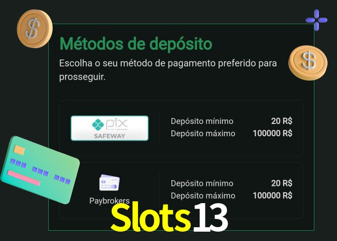 O cassino Slots13 oferece uma grande variedade de métodos de pagamento